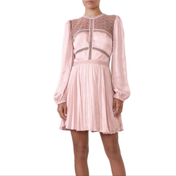 Bardot Women's Long Sleeves Satin Olivia Crochet Lace Minidress sz 10/L - Picture 2 of 16